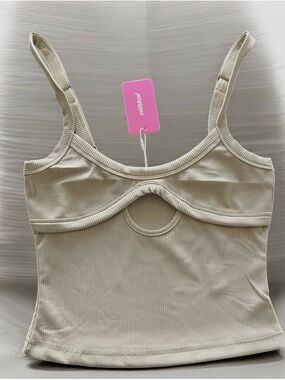 Edikted Karin Beige Ribbed Cutout Tank Top